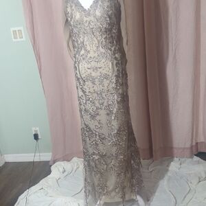 Embellished Lace Maxi Dress in Champagne Taupe